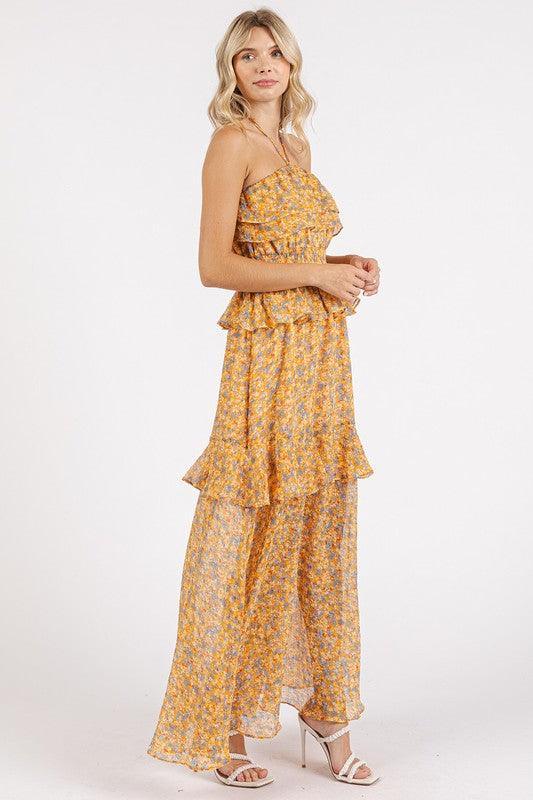 Mittoshop Ruffled Smocked Floral Halter Neck Maxi Dress - DAVERRI FASHIONS