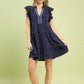 Navy blue Umgee linen tiered babydoll dress with ruffled sleeves