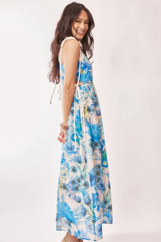 Davi & Dani Tropical Boho Printed Detail Cut Out Maxi Dress Maxi Dresses