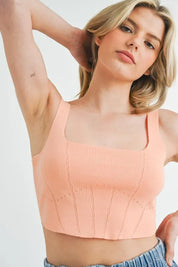 Orange MABLE Corset Design Detail Crop Knit Top | Outfit Sets Daverri Fashions