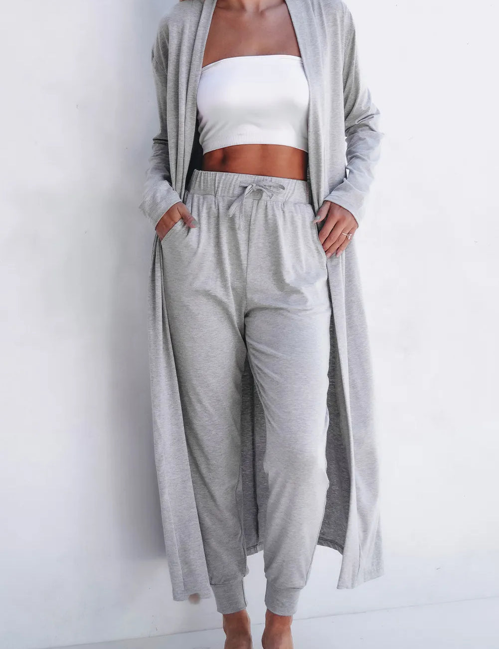 Open Front Long Sleeve Cardigan and Pants Lounge Set | Loungewear Sets Daverri Fashions
