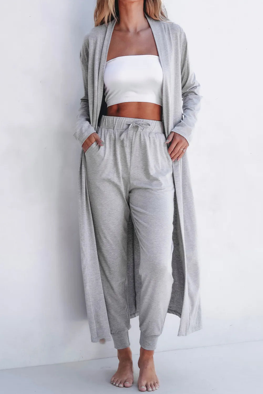 Open Front Long Sleeve Cardigan and Pants Lounge Set Outfit Sets