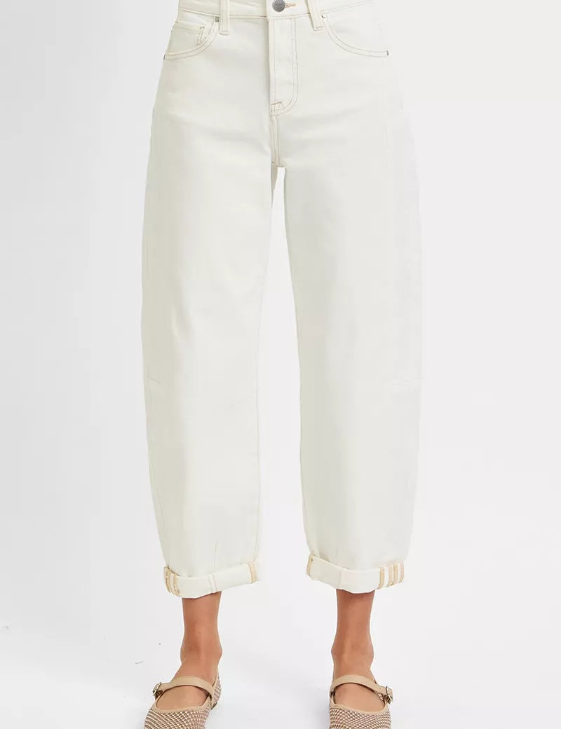 CREAM RISEN Full Size High Rise Barrel Cropped Jeans Plus Size | Jeans Daverri Fashions