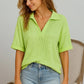 Lime green ribbed knit BiBi Mineral Washed Thermal Top polo shirt