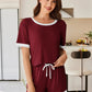 Daverri Fashions wine-colored ribbed pajama set with white trim