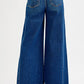 RISEN high-rise ankle wide jeans in blue denim with frayed hem, plus size