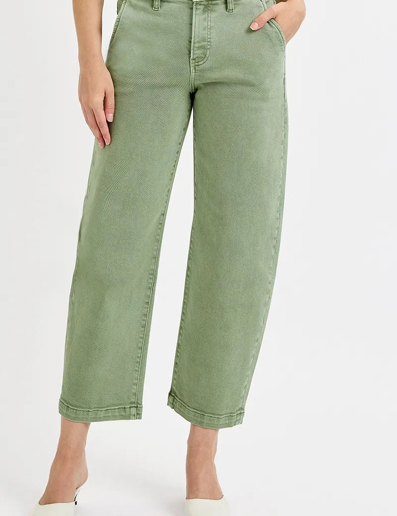 OLIVE RISEN Full Size Tummy Control High Rise Crop Barrel Jeans Plus Size | Daverri Fashions