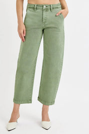 OLIVE RISEN Full Size Tummy Control High Rise Crop Barrel Jeans Plus Size | Daverri Fashions