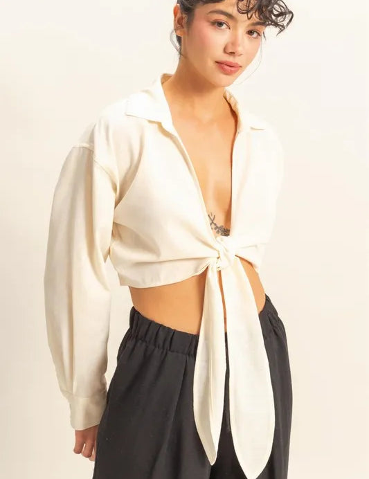 HYFVE Washed Tie Front Crop Top | Tops Daverri Fashions