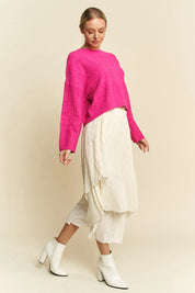 Davi & Dani Diamond Cable Pattern Drop Shoulder Sweater | Sweaters Daverri Fashions