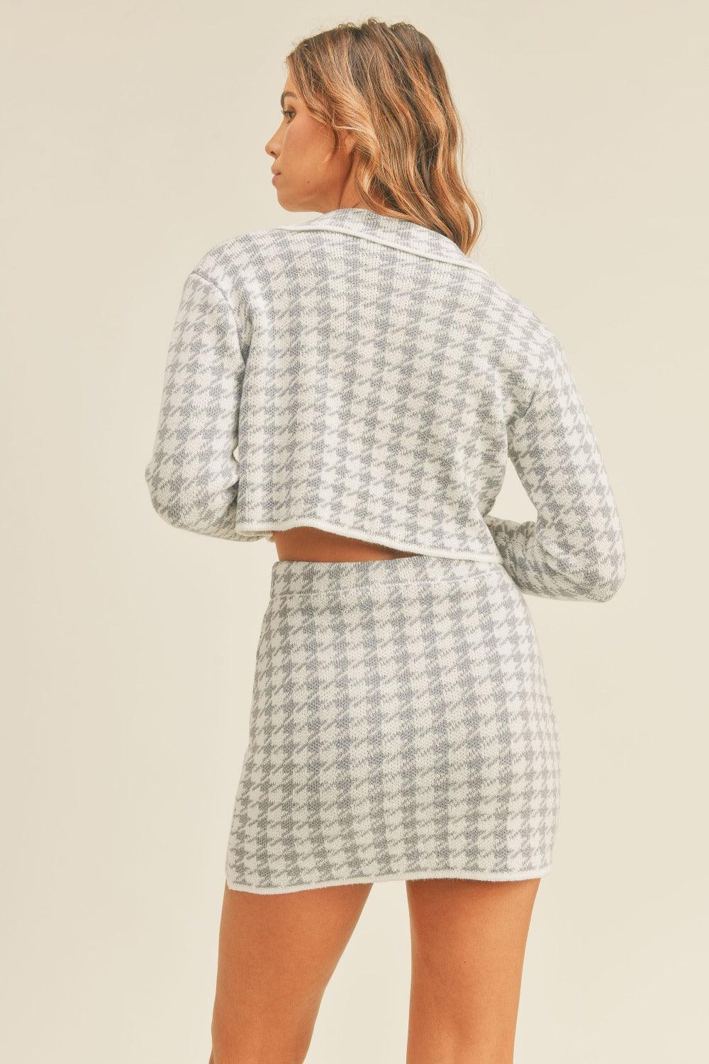MABLE Houndstooth Cropped Knit Cardigan and Mini Skirt Set Outfit Sets