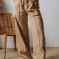 Daverri wide-leg drawstring pants in beige with side seams