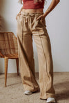 Daverri wide-leg drawstring pants in beige with side seams