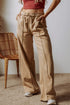 Daverri wide-leg drawstring pants in beige with side seams