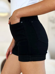Judy Blue Full Size High Waist Tummy Control Cuffed Denim Shorts | Denim Shorts Daverri Fashions