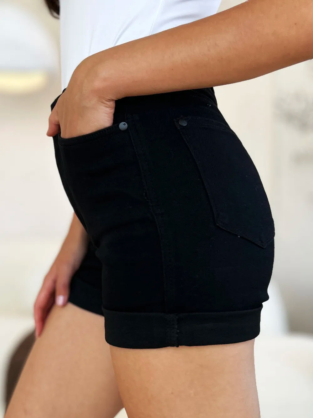 Judy Blue Full Size High Waist Tummy Control Cuffed Denim Shorts Denim Shorts