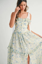 MABLE Floral Printed Shoulder Strap Midi Dress | Daverri Fashions