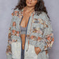 POL Zip Up Floral and Lace Patch Washed Denim Jacket Light Denim Jackets