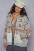POL Zip Up Floral and Lace Patch Washed Denim Jacket Light Denim Jackets