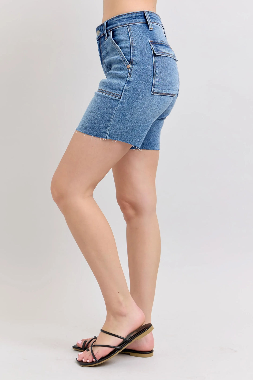 Judy Blue Full Size Mid Rise Bermudas Denim Shorts W/ Back Flap Pockets Plus Size Denim Shorts