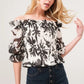 And The Why smocked off-shoulder floral print blouse with ruffles