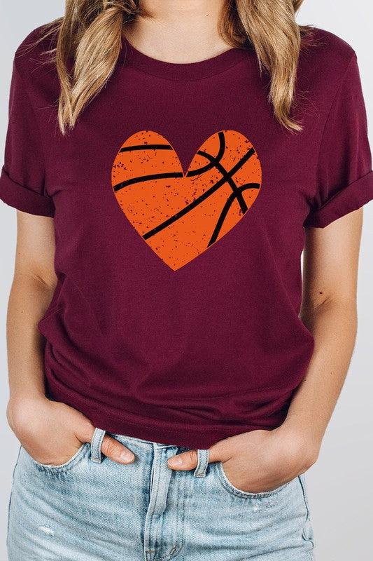 Distressed Basketball Hearts Sports Graphic Tee Heather Maroon Graphic Tees