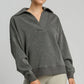 Umgee Johnny Collar Dropped Shoulder Sweatshirt Charcoal