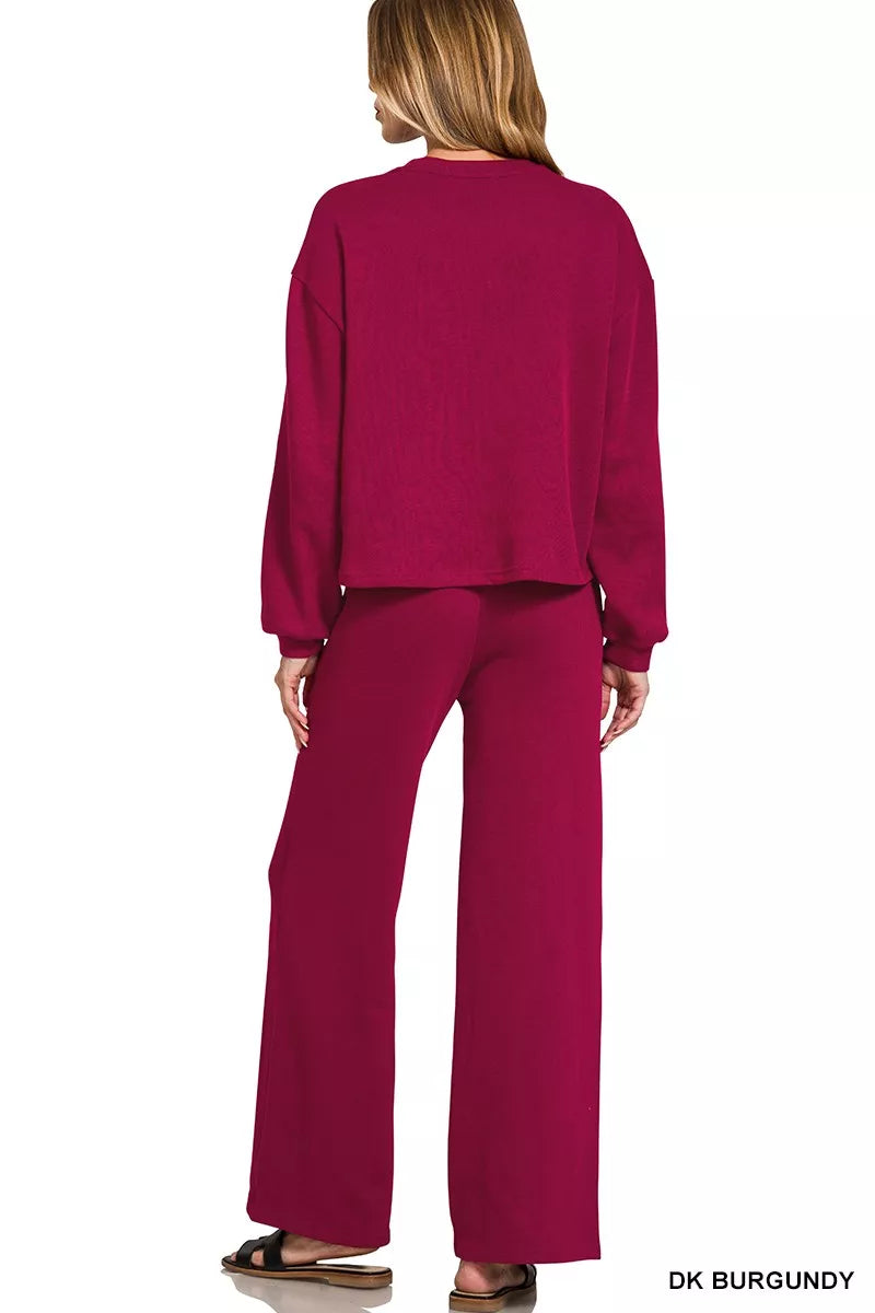 Zenana French Rib Pullover and Pants Set | Daverri Fashions