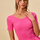 SO ME vibrant pink ribbed knit short sleeve peplum top