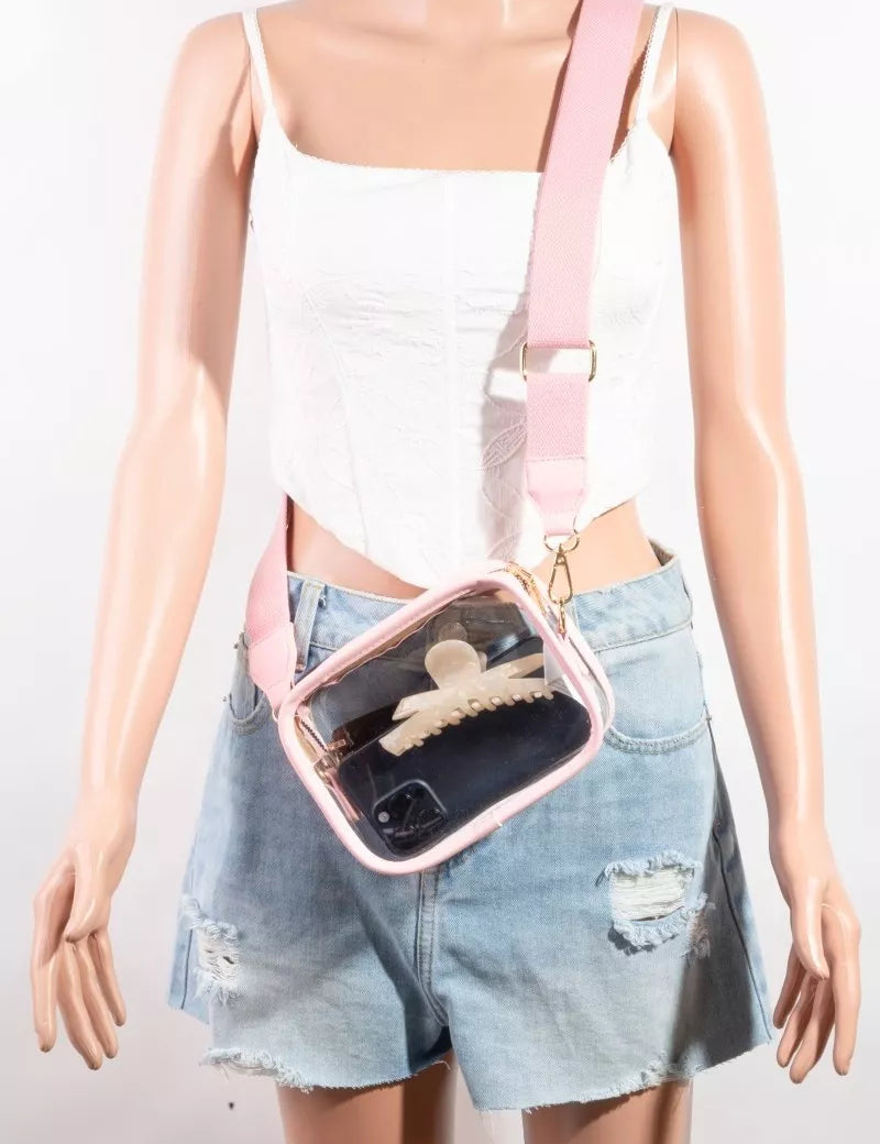 Blush Pink one size PVC Clear Rectangular Crossbody Bag | Handbags Daverri Fashions