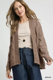 MOCHA Umgee Chunky Cable Knit Open Front Cardigan | Cardigans Daverri Fashions