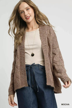 Umgee Chunky Cable Knit Open Front Cardigan - DAVERRI FASHIONS