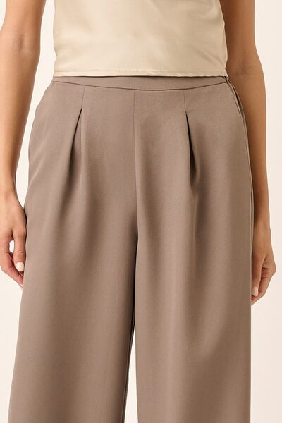 Mittoshop Inverted Pleat Detail Wide Leg Pants Mocha Pants