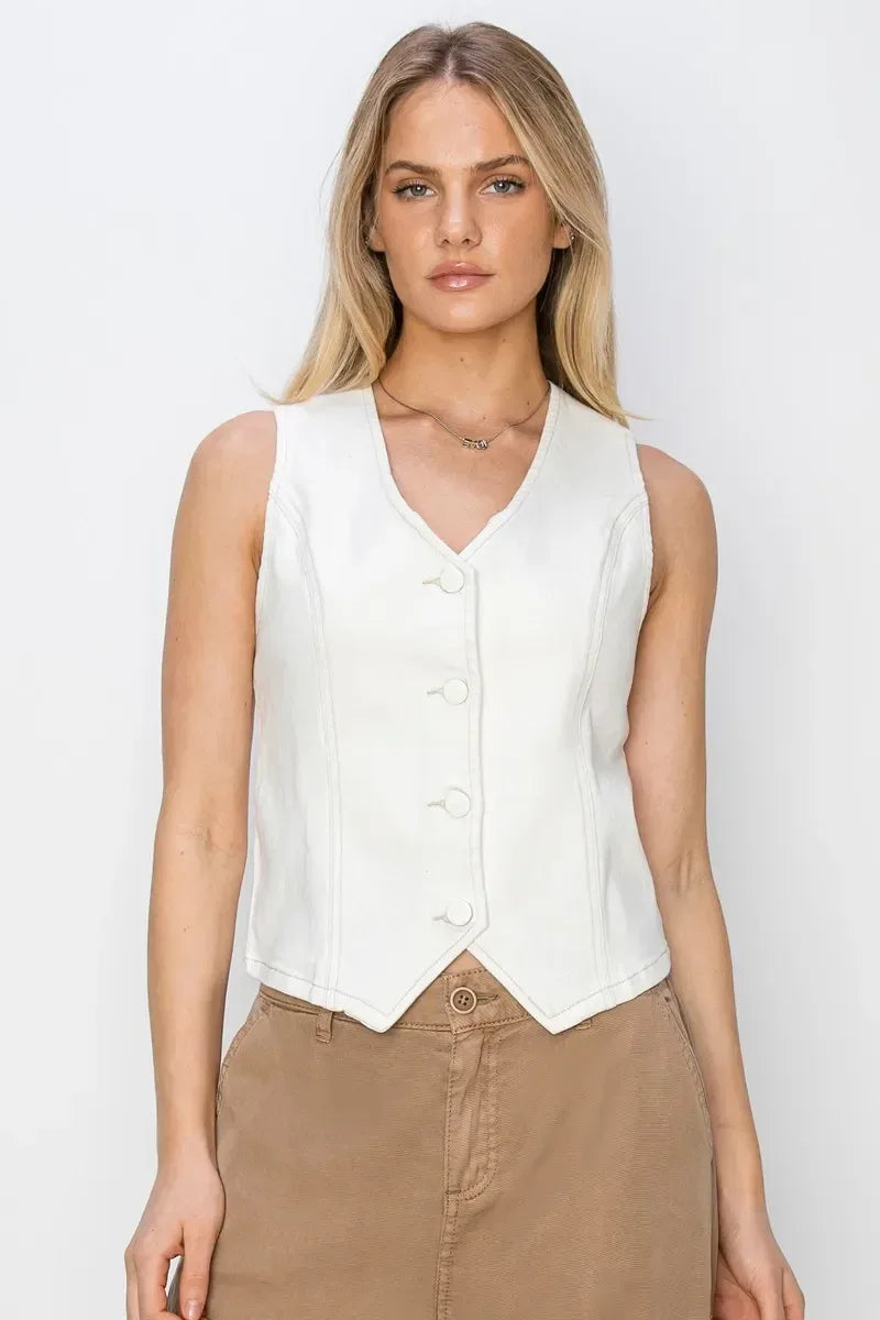 RISEN V Neck Button Down Vest - DAVERRI FASHIONS