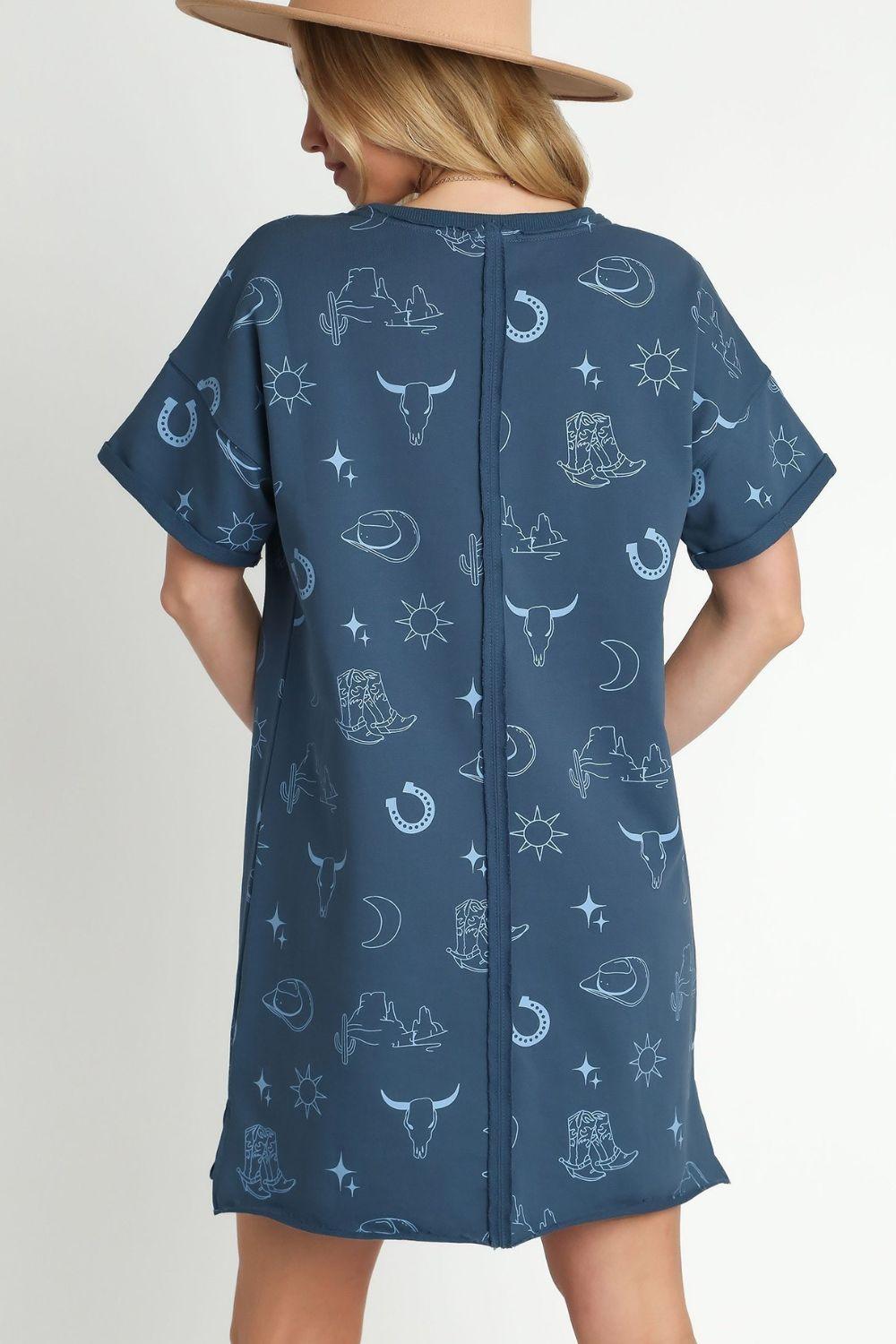 Umgee Full Size French Terry Short Sleeve Round Neck Dress | Mini Dresses Daverri Fashions