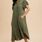 Annie Wear Mineral Washed Button Down Puff Sleeve Shirt Dress Tops