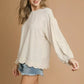 Umgee Linen Scallop Hem Long Sleeve Blouse - DAVERRI FASHIONS
