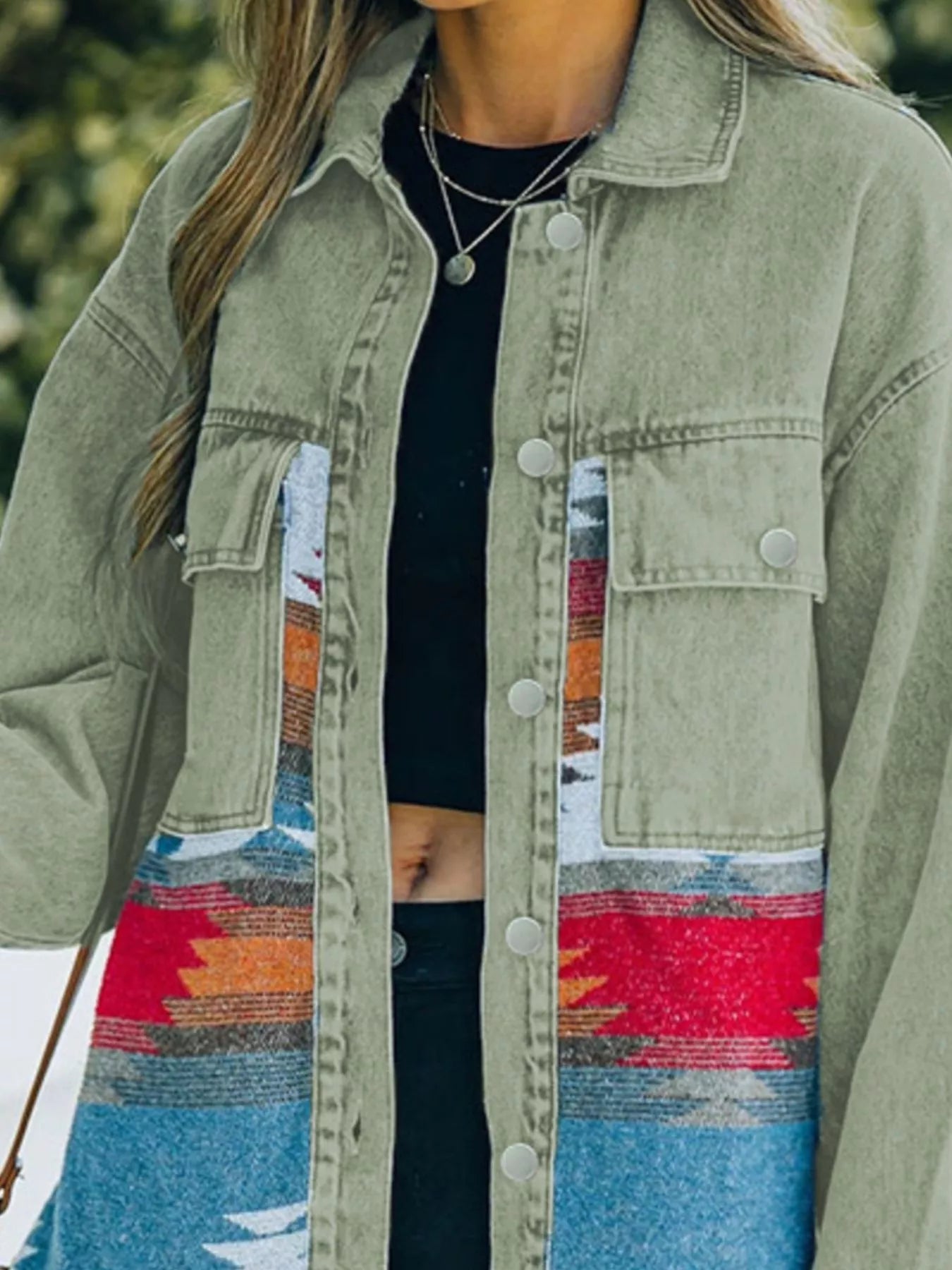 Aztec Print Button Up Jacket | Denim Jackets Daverri Fashions