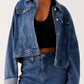 Daverri button down cropped oversized denim jacket in blue with rolled cuffs