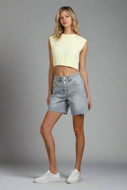 Button Down Raw Hem Denim Shorts | Denim Shorts Daverri Fashions