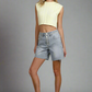 Button Down Raw Hem Denim Shorts Denim Shorts