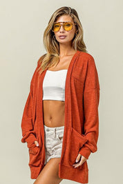 BiBi Open Front Drop Shoulder Cardigan with Pockets | Cardigans Daverri Fashions