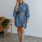 Button Up Collared Neck Long Sleeve Denim Dress - DAVERRI FASHIONS