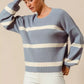 SO ME Ribbed Striped Round Neck Sweater - DAVERRI FASHIONS