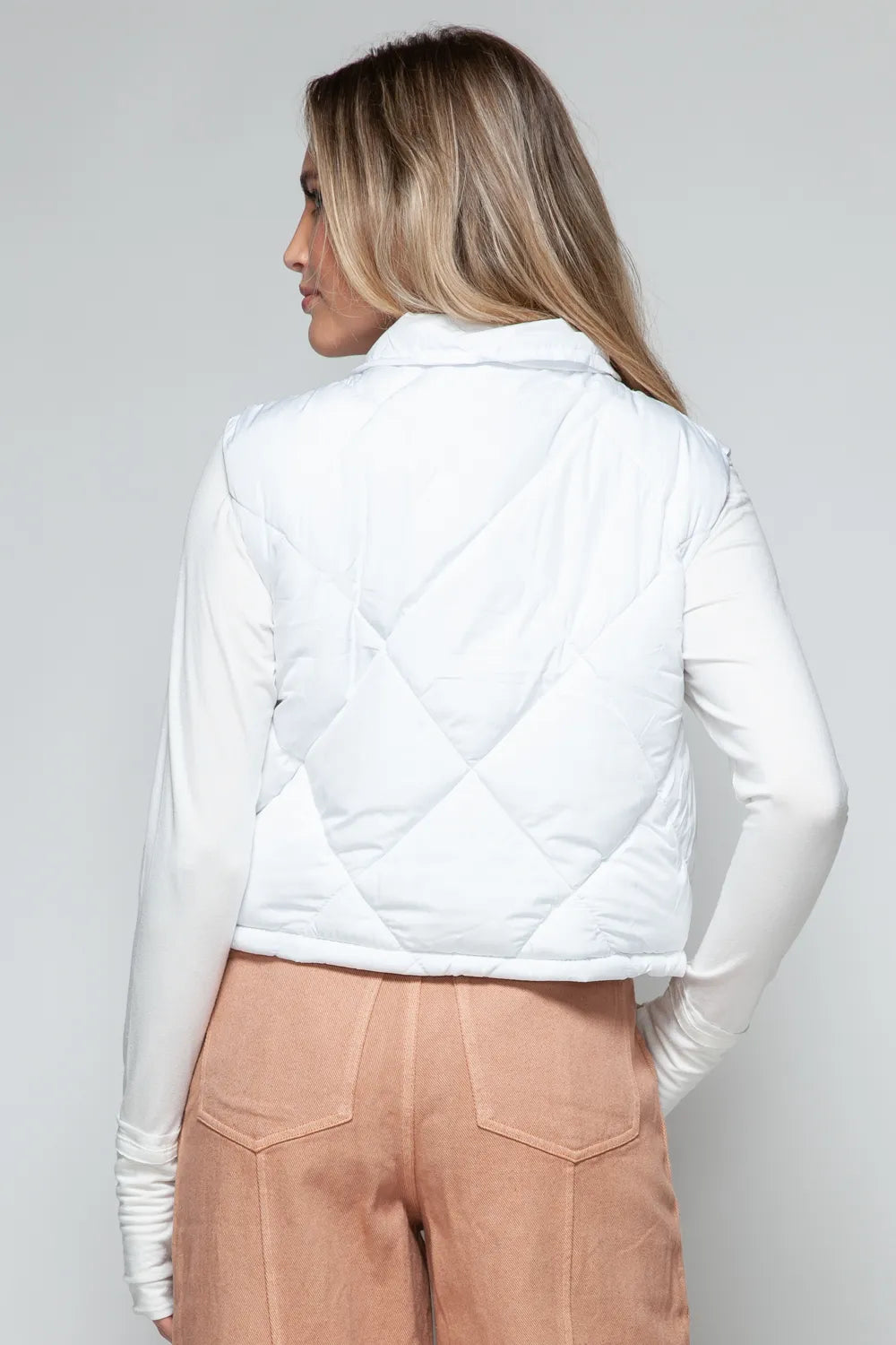 Snobbish Snap Down Quilted Crop Vest | Vest Jackets Daverri Fashions