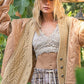 POL Quilting Patch Button Up Cable Knit Jacket