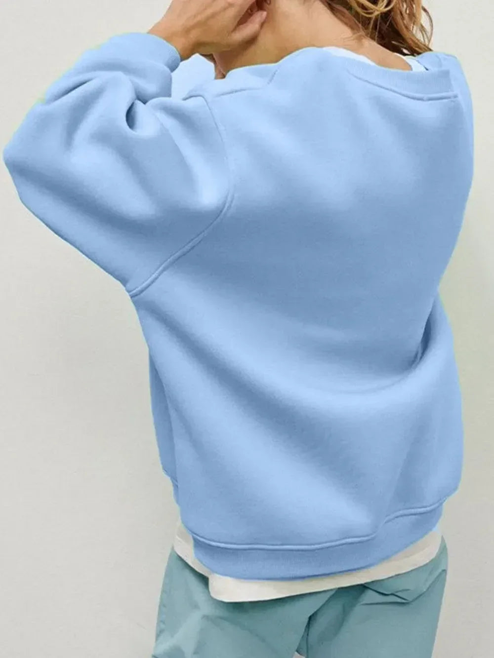 Round Neck Dropped Shoulder Long Sleeve Sweatshirt - DAVERRI FASHIONS