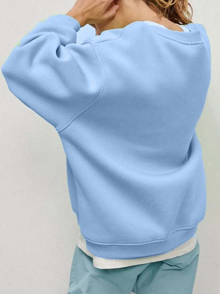 Round Neck Dropped Shoulder Long Sleeve Sweatshirt | Sweatshirts Daverri Fashions