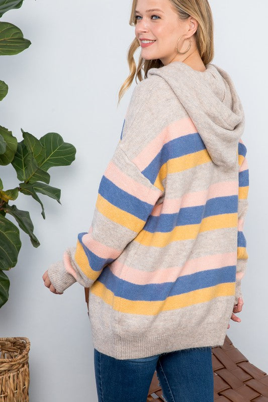 Plus Striped Loose Fit Pullover Hoodie Sweater Tops