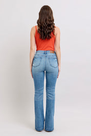 Judy Blue HW Tummy Control Vintage Wash Side Slit Slim Boot Jeans